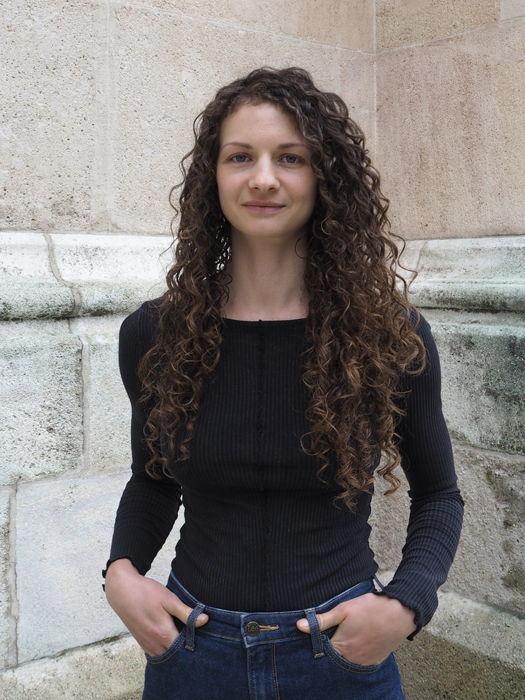 Michelle Terschi in front of a camera.