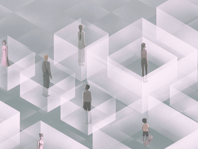 Conceptual artwork of crowd, alone, , and loneliness. Group of people in the city. Concept art. surreal painting.  